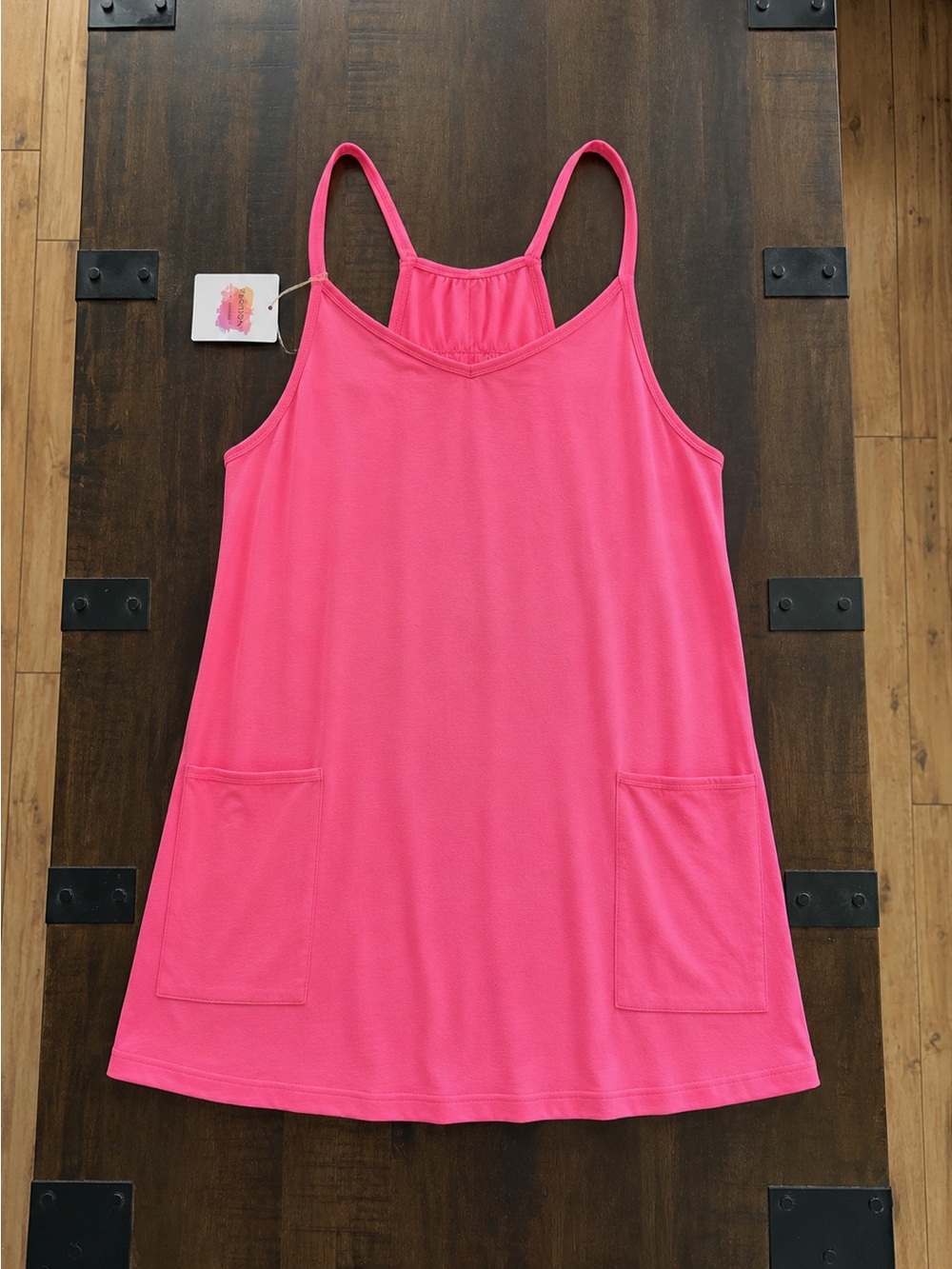Bright Pink Sleeveless Pocket Tank Dress